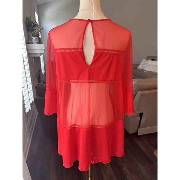 Womans Vintage Nightgown Nighty Sheer Lingerie Lorraine Short Red Size Small 70s - Picture 4 of 8